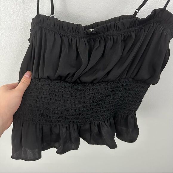 Intimately Free People Black Crop So Dreamy Smocked Peplum Blouse Size Medium - Picture 13 of 15
